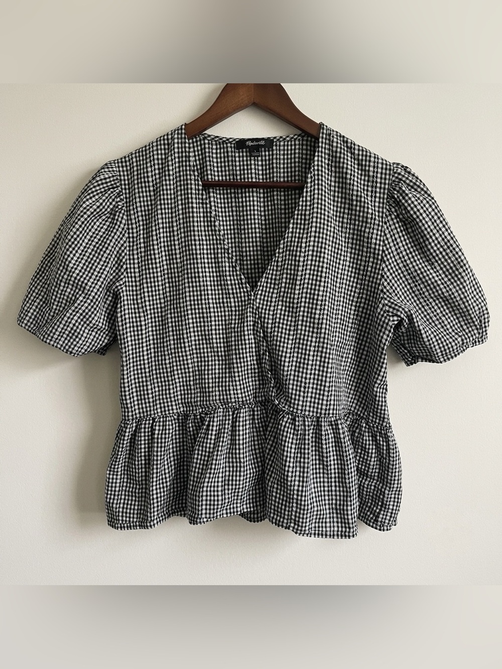 madewell crossover gingham plaid peplum top size large cotton - Picture 2 of 4